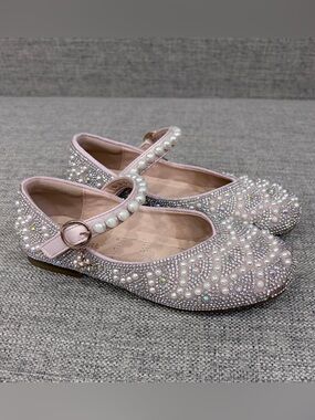 Embellished Pearl Mary Jane Flats for Girls in Light Pink